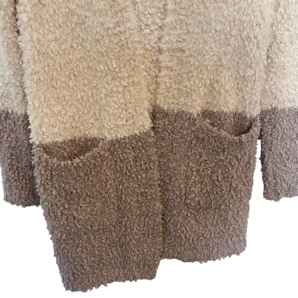 Bohme Plush Colorblock Long Sleeve Open Front  Cardigan Cream Tan Womens Size XS - Picture 4 of 11